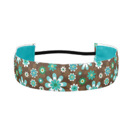 茶色と青のレトロモダン花 アスレチックヘッドバンド