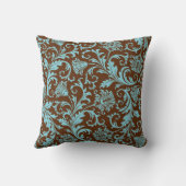 茶色と青のヴィンテージフローラのマスクのパターン クッション (裏面)