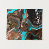 茶色と青の大理石の流体アート タペストリー (正面(横))