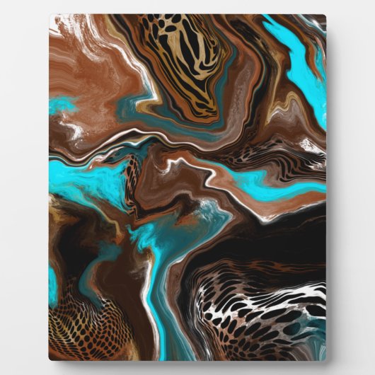 茶色と青の大理石の流体アート フォトプラーク (正面)