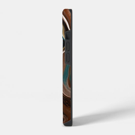 茶色と青の大理石の流体アート iPhoneケース (左側面)