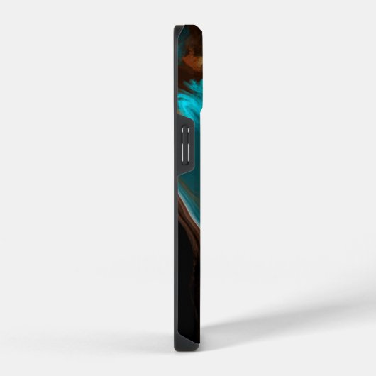 茶色と青の大理石の流体アート iPhoneケース (右側面)