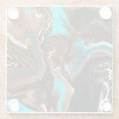 茶色と青の大理石スワール流体アート ガラスコースター (裏面)