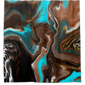 茶色と青の大理石スワール流体アート シャワーカーテン (正面)