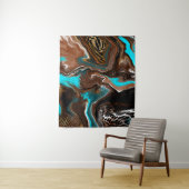 茶色と青の大理石スワール流体アート タペストリー (インサイチュ)