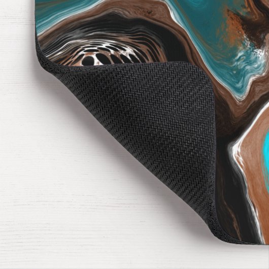 茶色と青の大理石スワール流体アート マウスパッド (コーナー)