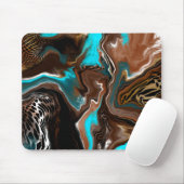 茶色と青の大理石スワール流体アート マウスパッド (マウス)