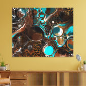 茶色と青の大理石バブル流体アート キャンバスプリント (インサイチュ (リビング))