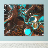 茶色と青の大理石バブル流体アート キャンバスプリント (インサイチュ (ウッドフロア))