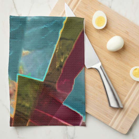 茶色と青の斑点のある彫刻されたワックス キッチンタオル (四つ折り)