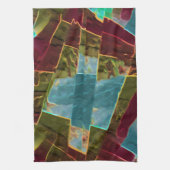 茶色と青の斑点のある彫刻されたワックス キッチンタオル (縦)