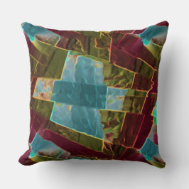 茶色と青の斑点のある彫刻されたワックス クッション