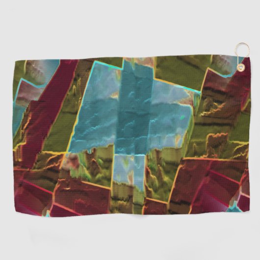 茶色と青の斑点のある彫刻されたワックス ゴルフタオル (横)