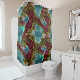 茶色と青の斑点のある彫刻されたワックス シャワーカーテン