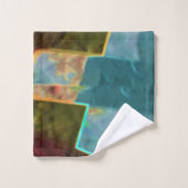 茶色と青の斑点のある彫刻されたワックス バスタオルセット (ウォッシュタオル)