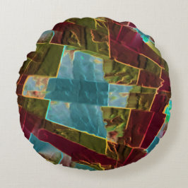 茶色と青の斑点のある彫刻されたワックス ラウンドクッション