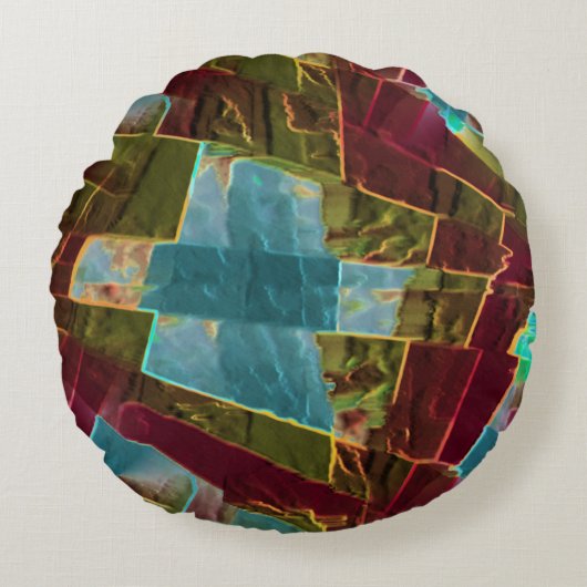 茶色と青の斑点のある彫刻されたワックス ラウンドクッション (正面)