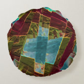 茶色と青の斑点のある彫刻されたワックス ラウンドクッション (裏面)