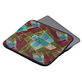 茶色と青の斑点のある彫刻されたワックス ラップトップスリーブ