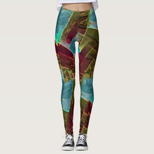 茶色と青の斑点のある彫刻されたワックス レギンス (正面)