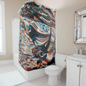 茶色と青の木製ボートの積み重ね シャワーカーテン (インサイチュ)