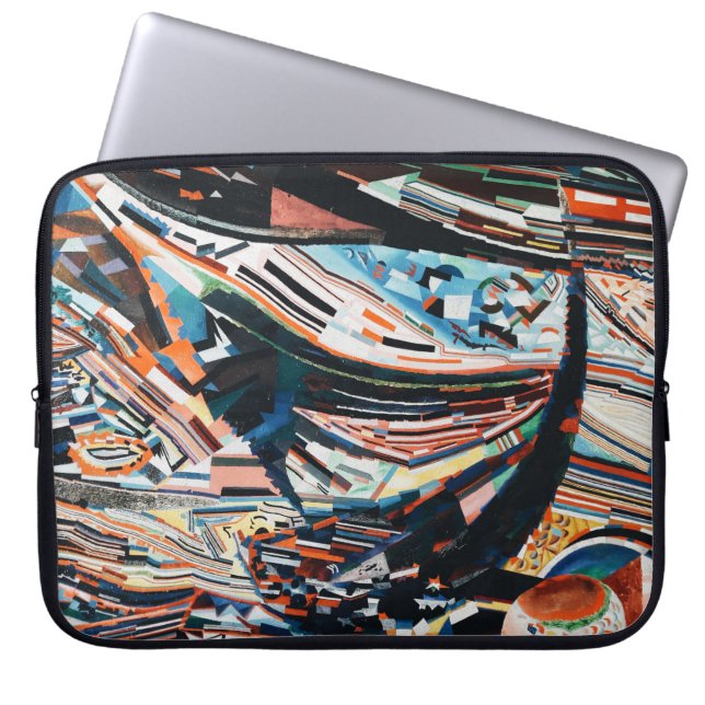 茶色と青の木製ボートの積み重ね ラップトップスリーブ (正面)