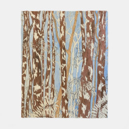 茶色と青の森の中絵を描毛布 フリースブランケット