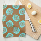 茶色と青の花柄 キッチンタオル (四つ折り)