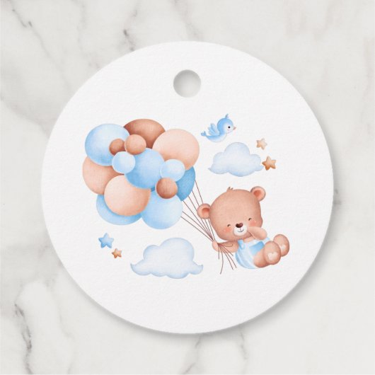 茶色と青の風船と雲を持つテディベア フェイバータグ (裏面)