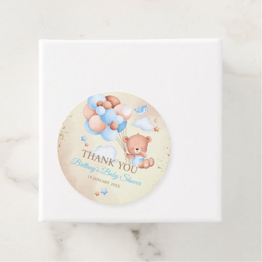 茶色と青の風船と雲を持つテディベア フェイバータグ (インサイチュ)