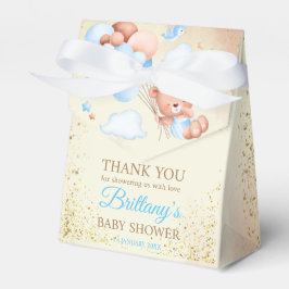 茶色と青の風船と雲を持つテディベア フェイバーボックス