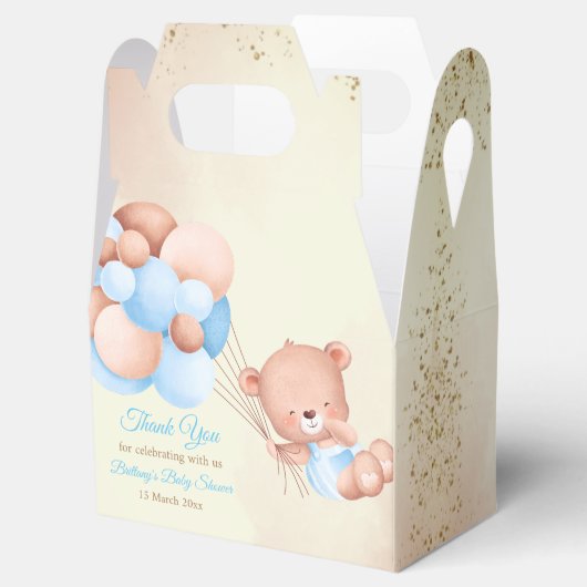 茶色と青の風船を持つテディベア フェイバーボックス (オープン)