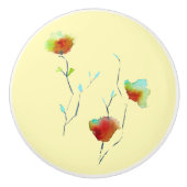 茶色と黄色のカラフルフローラアートデザイン セラミックノブ (正面)