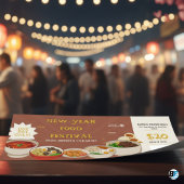 茶色と黄色の新年初日の食祭チケット 招待状