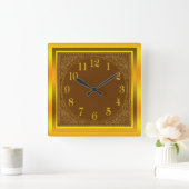 茶色と黄色の金ゴールドレースのエッジ壁の時計 スクエア壁時計 (ホーム)
