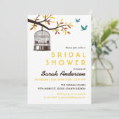 茶色と黄色の鳥かご 秋のシャワーの招待状 招待状 (スタンド正面)