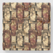 茶色と黄金色の染め、長方形の破片を彫った ストーンコースター (正面)