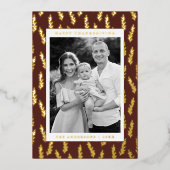 茶色と黄金色の葉の写真感謝祭 箔シーズンカード (正面)