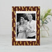 茶色と黄金色の葉の写真感謝祭 箔シーズンカード (立ち正面)