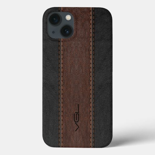 茶色と黒のステッチされた革のストライプ Case-Mate iPhoneケース (裏面)