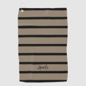 茶色と黒のストライプパターンパーソナライズされた ゴルフタオル (正面)