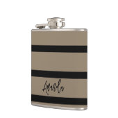 茶色と黒のストライプパターンパーソナライズされた フラスク (左)