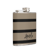 茶色と黒のストライプパターンパーソナライズされた フラスク (右)