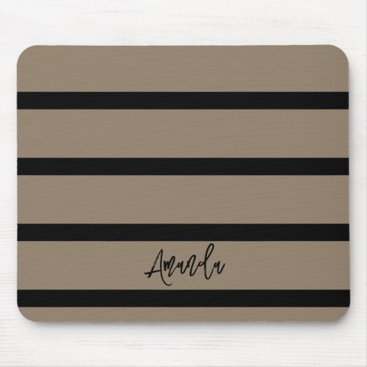 茶色と黒のストライプパターンパーソナライズされた マウスパッド (正面)