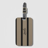 茶色と黒のストライプパターンパーソナライズされた ラゲッジタグ (正面縦)
