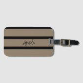 茶色と黒のストライプパターンパーソナライズされた ラゲッジタグ (正面横)