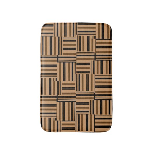 茶色と黒のストライプ木フェイク風呂マット バスマット (正面縦)