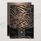 茶色と黒のゼブラ結婚式招待状 招待状 (正面/裏面)