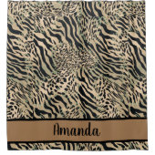 茶色と黒のタイガーとゼブラのプリント シャワーカーテン (正面)