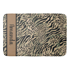 茶色と黒のタイガーとゼブラのプリント バスマット